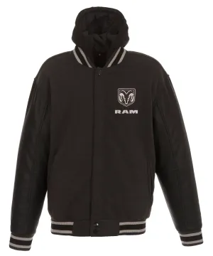 Ram Hooded Reversible Fleece Jacket with Faux Leather Sleeves