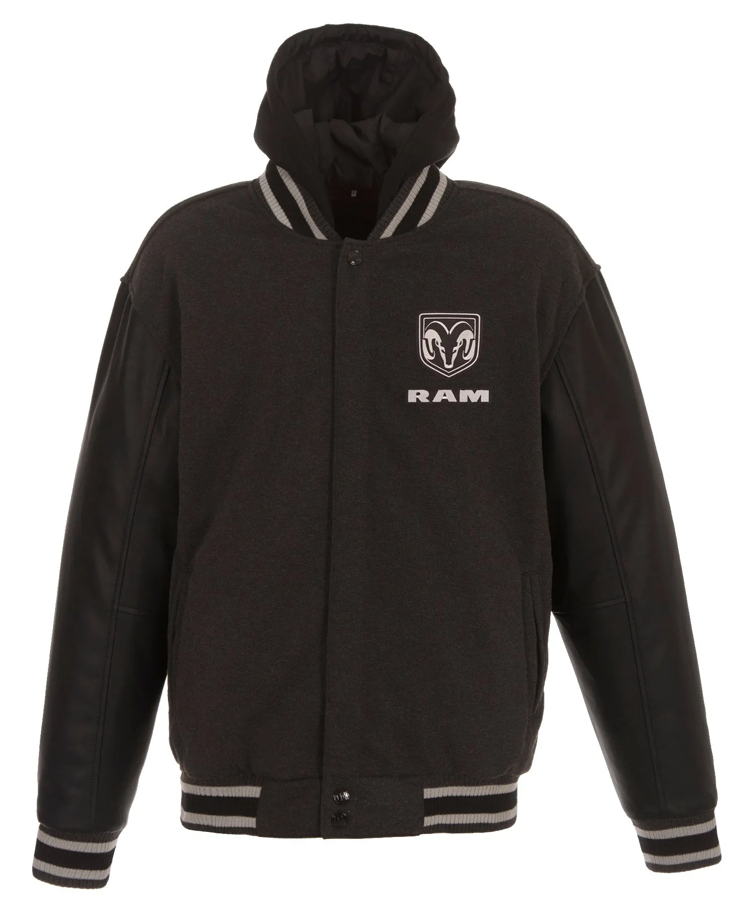 Ram Hooded Reversible Fleece Jacket with Faux Leather Sleeves
