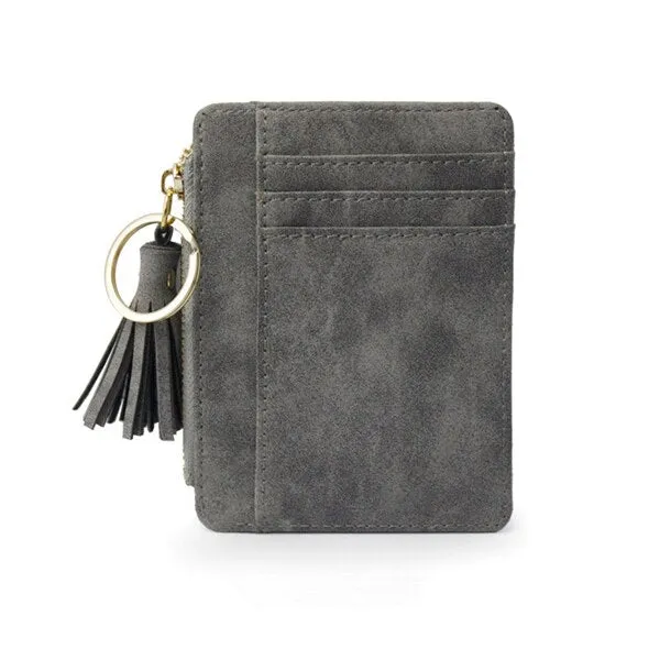 Realaiot 1 Pc Mini Tassel Card Holder Matt Leather Women Business Card Case Zipper ID Card Holder Coin Purse Keychain Wallet