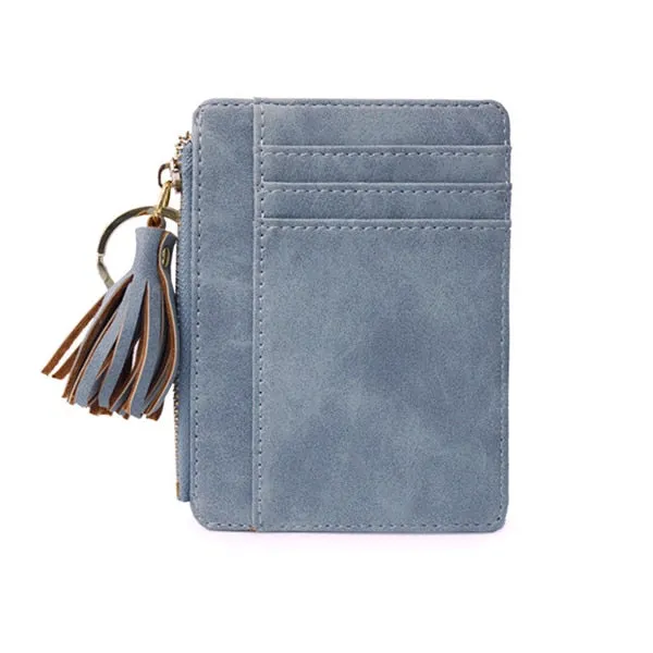 Realaiot 1 Pc Mini Tassel Card Holder Matt Leather Women Business Card Case Zipper ID Card Holder Coin Purse Keychain Wallet