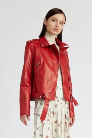Red Leather Moto Jacket