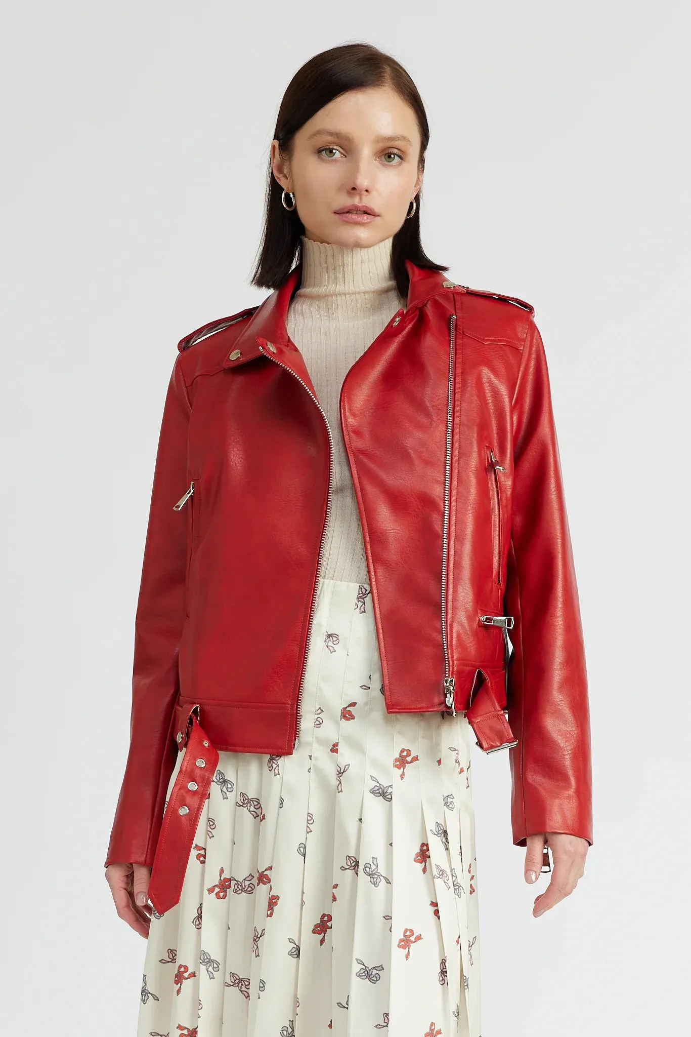 Red Leather Moto Jacket