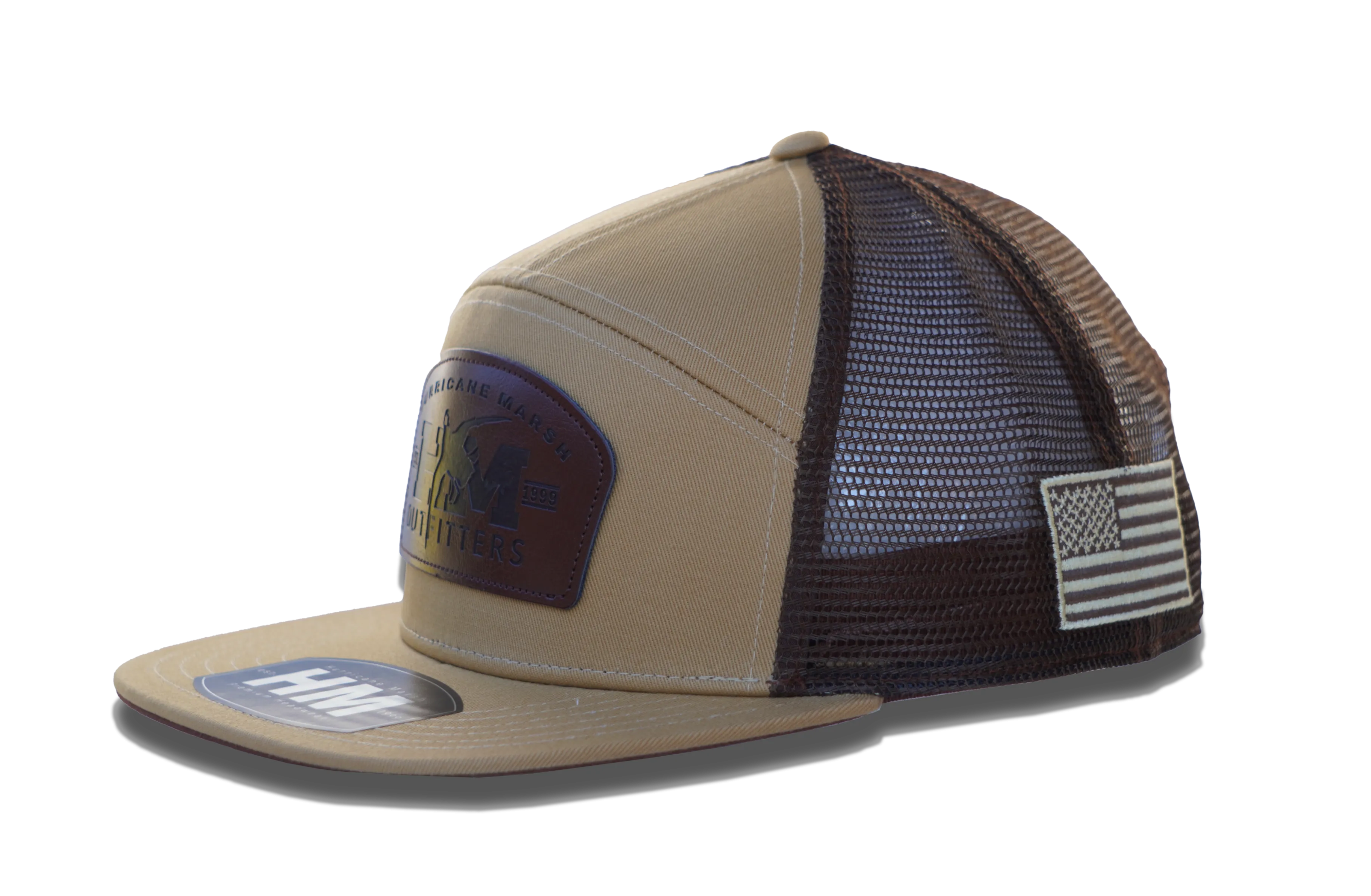 Red Leg Coffee Leather Buckle Patch 7 Panel Hat