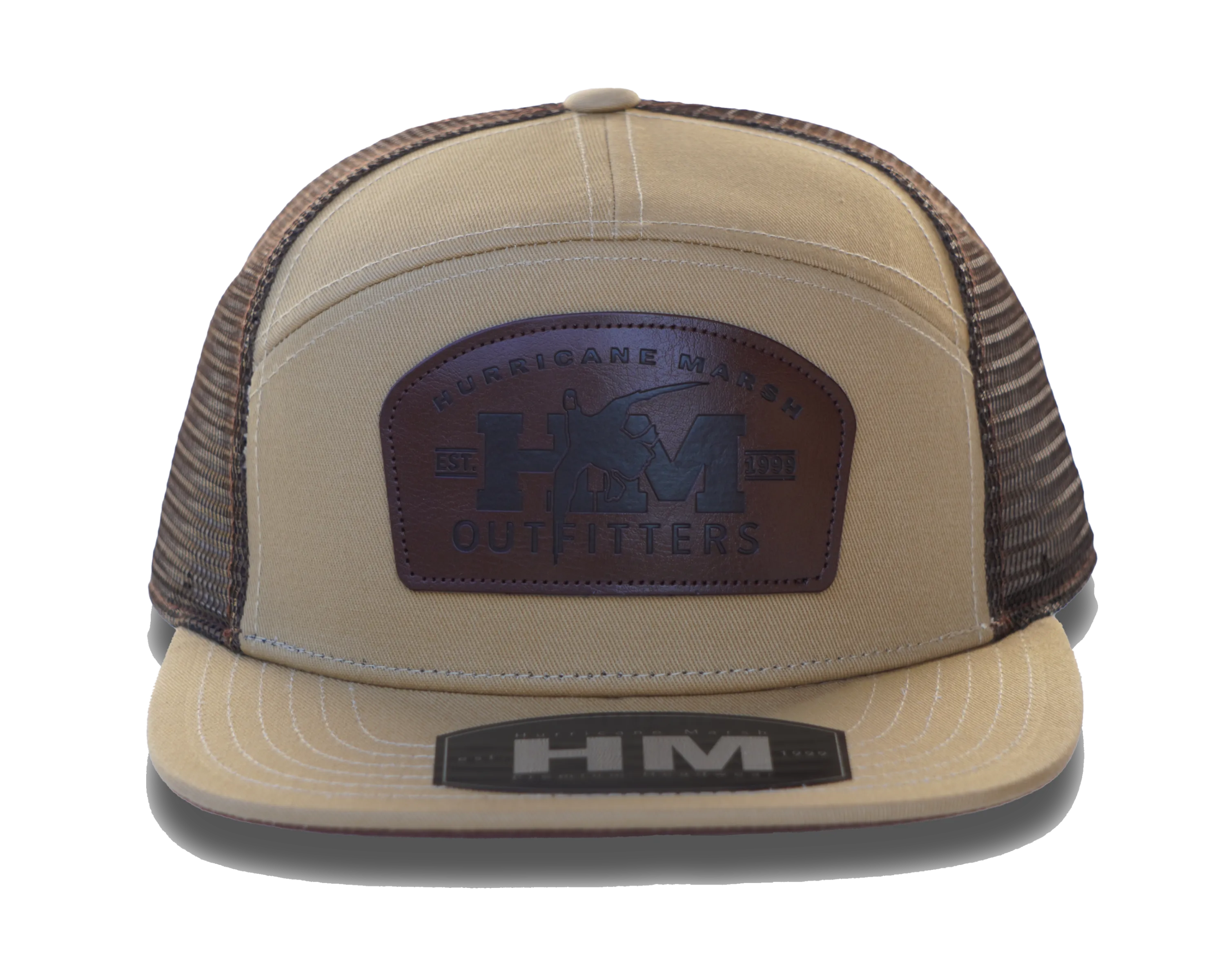 Red Leg Coffee Leather Buckle Patch 7 Panel Hat