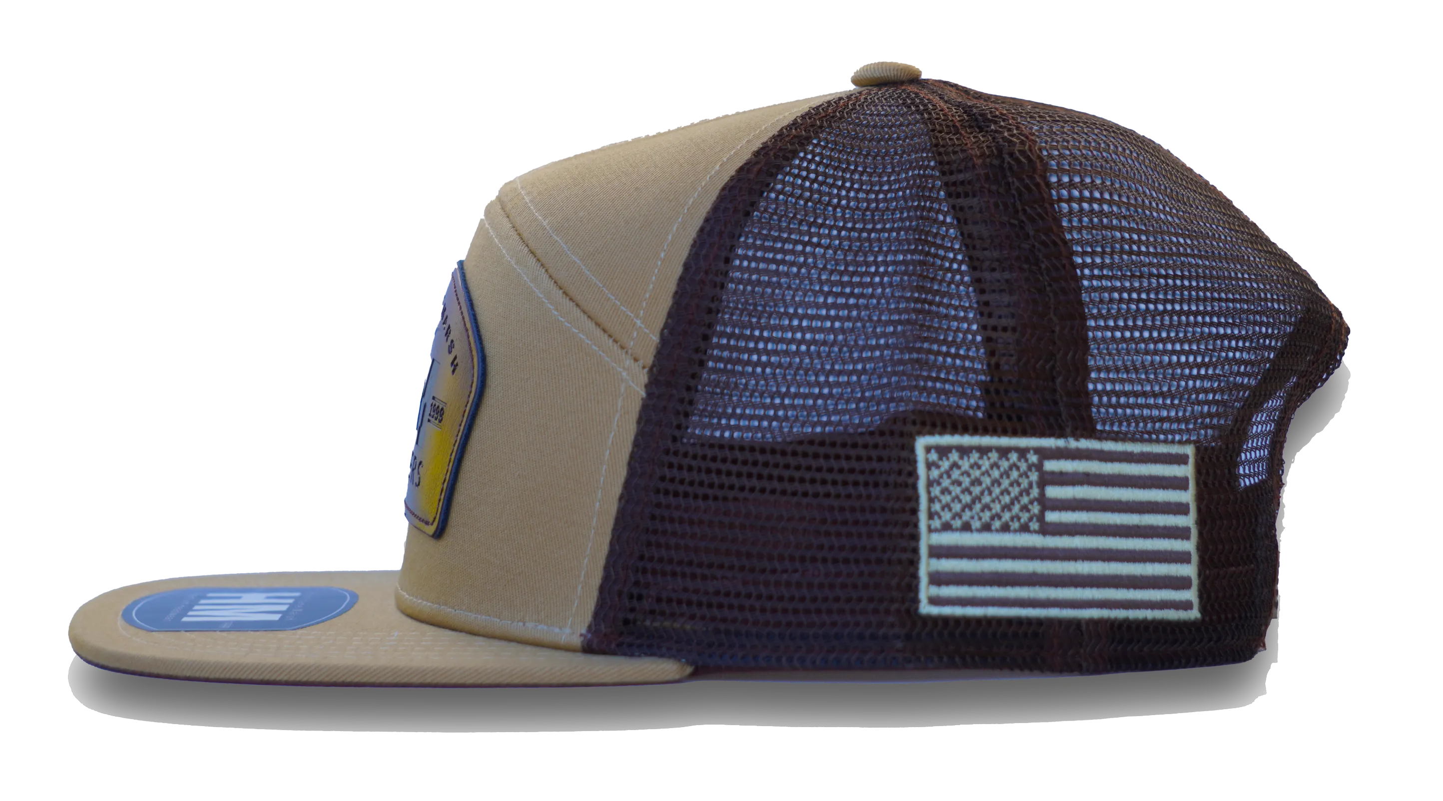 Red Leg Coffee Leather Buckle Patch 7 Panel Hat