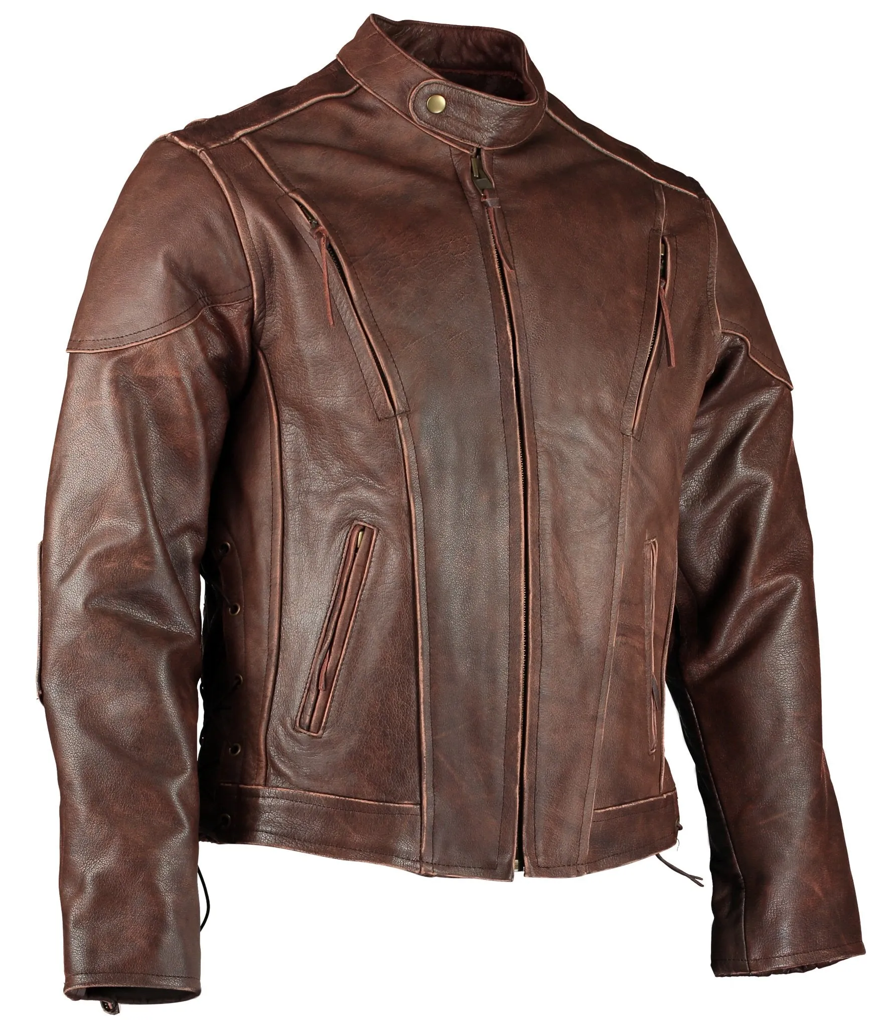 Retro Brown Cruiser Vented Biker Distressed Leather Jacket 3XL
