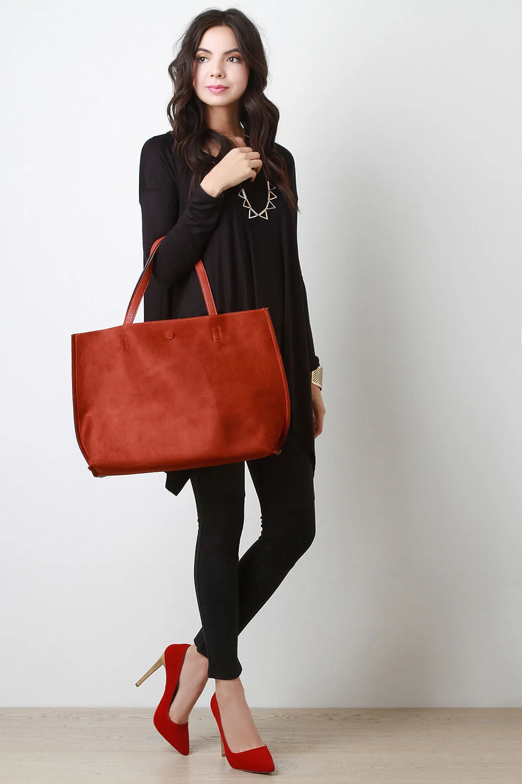 Reversible Suede And Leather Tote Bag