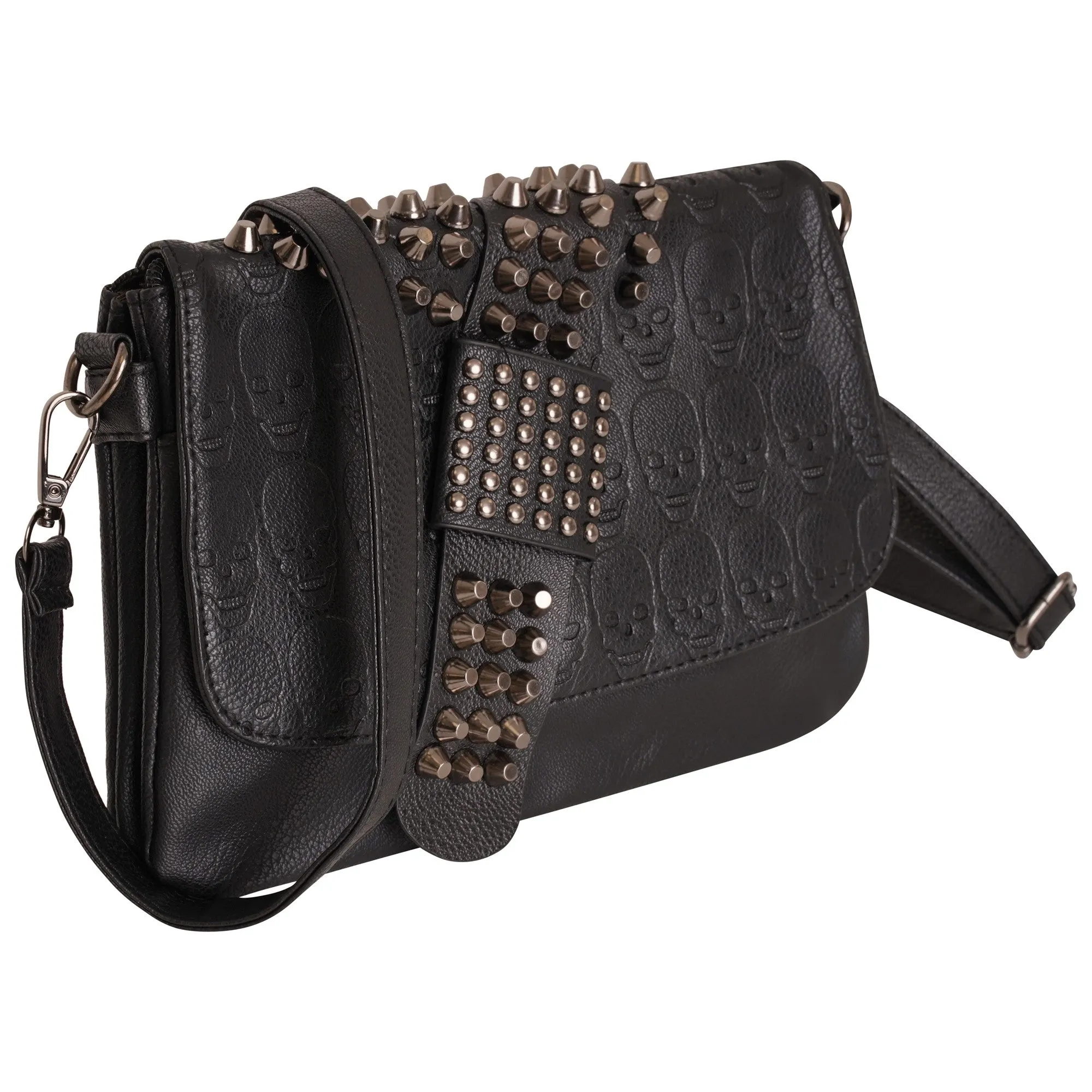 Ro Rox Ophelia Studded Faux Leather Crossbody Bag, Black, Skull