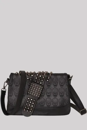Ro Rox Ophelia Studded Faux Leather Crossbody Bag, Black, Skull