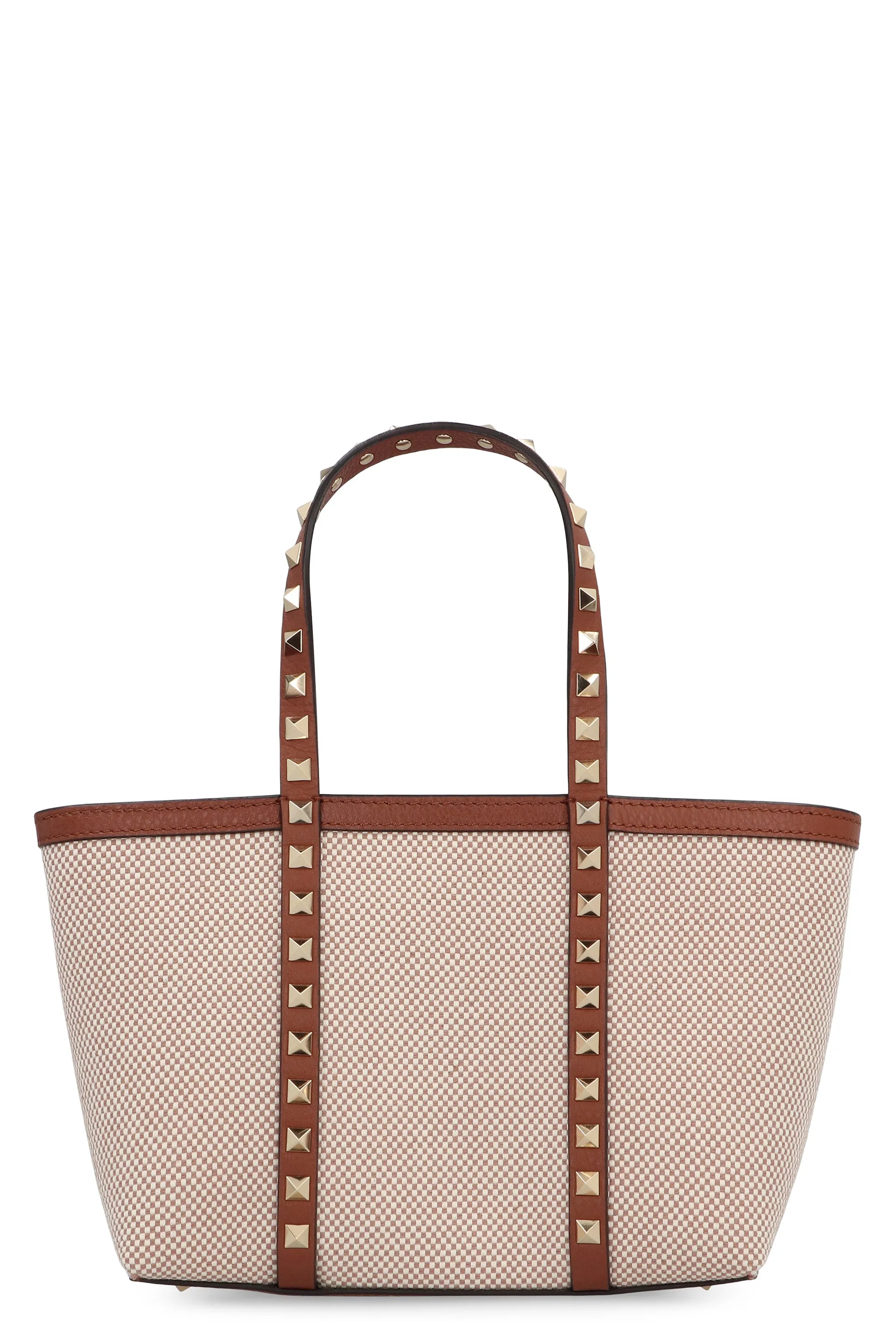 Rockstud leather and canvas mini tote bag