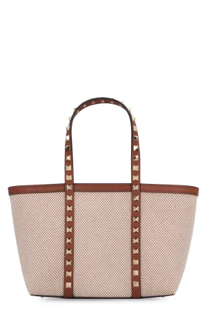 Rockstud leather and canvas mini tote bag