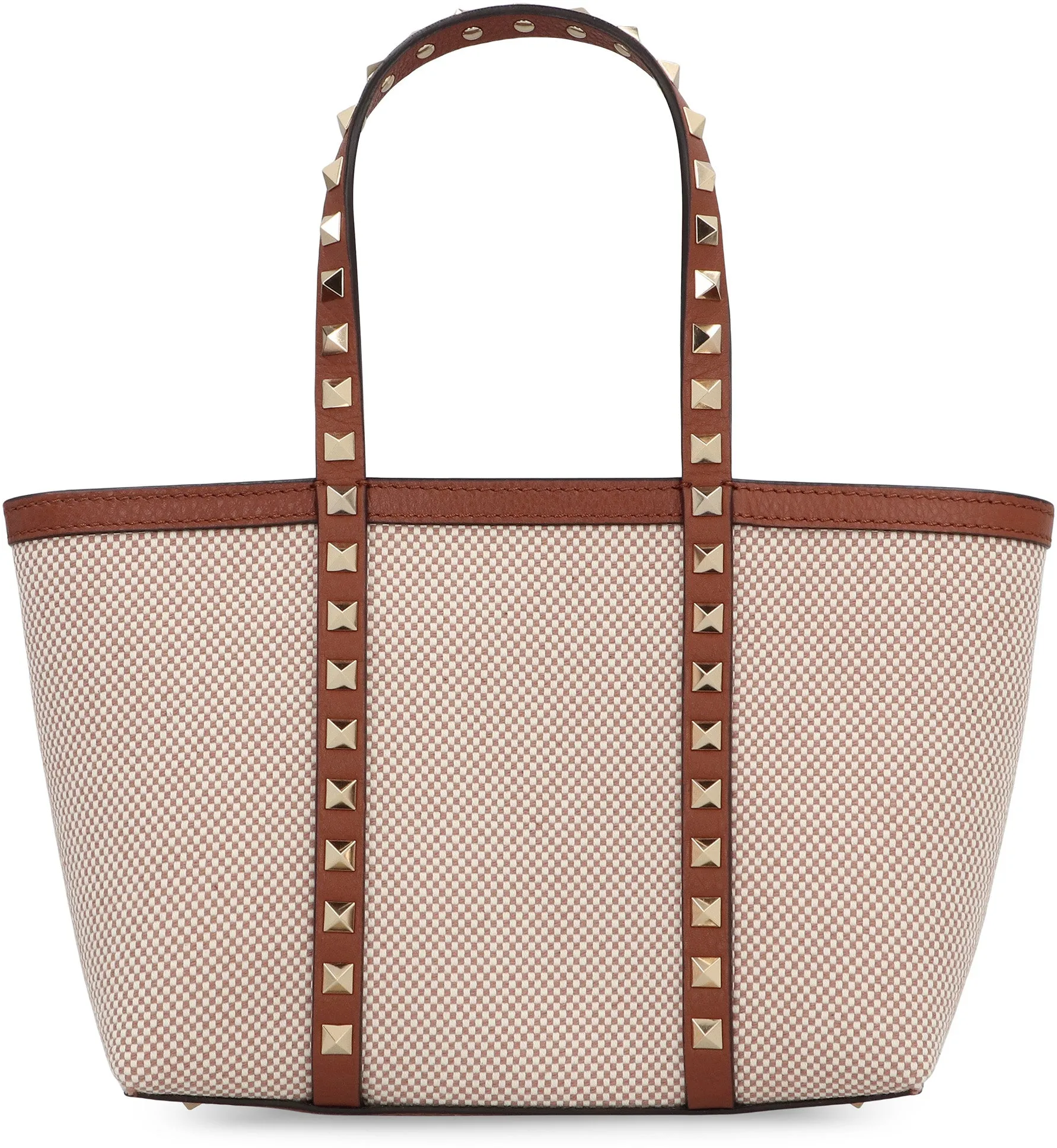 Rockstud leather and canvas mini tote bag