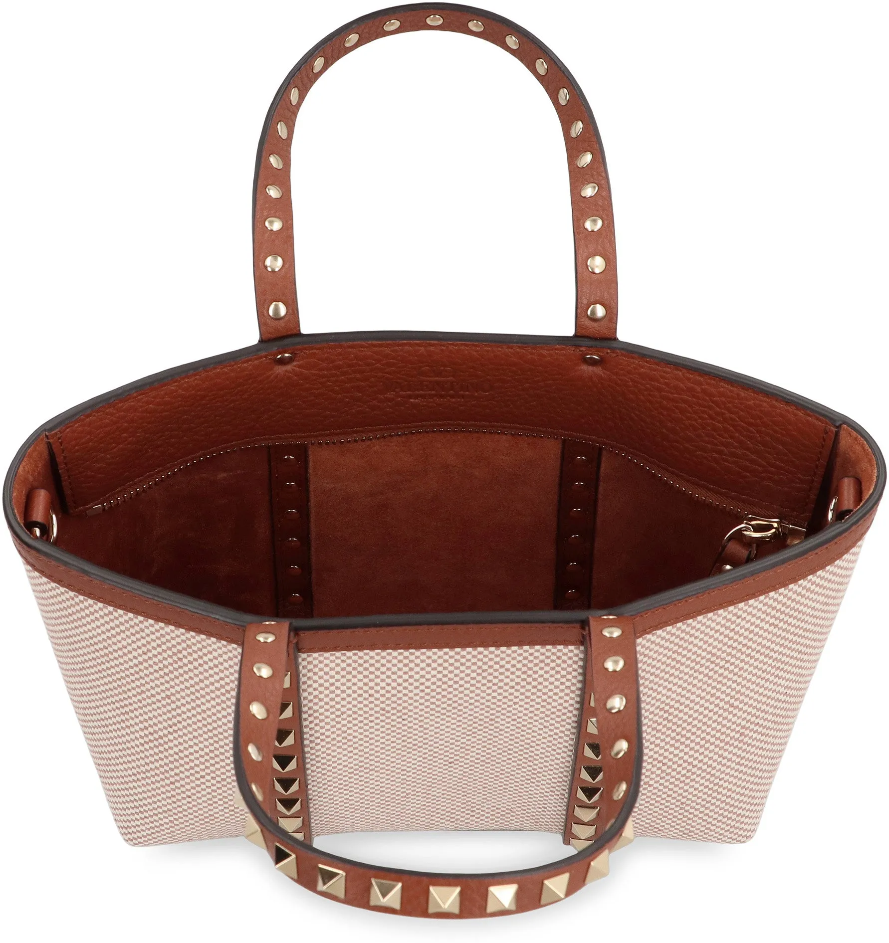 Rockstud leather and canvas mini tote bag