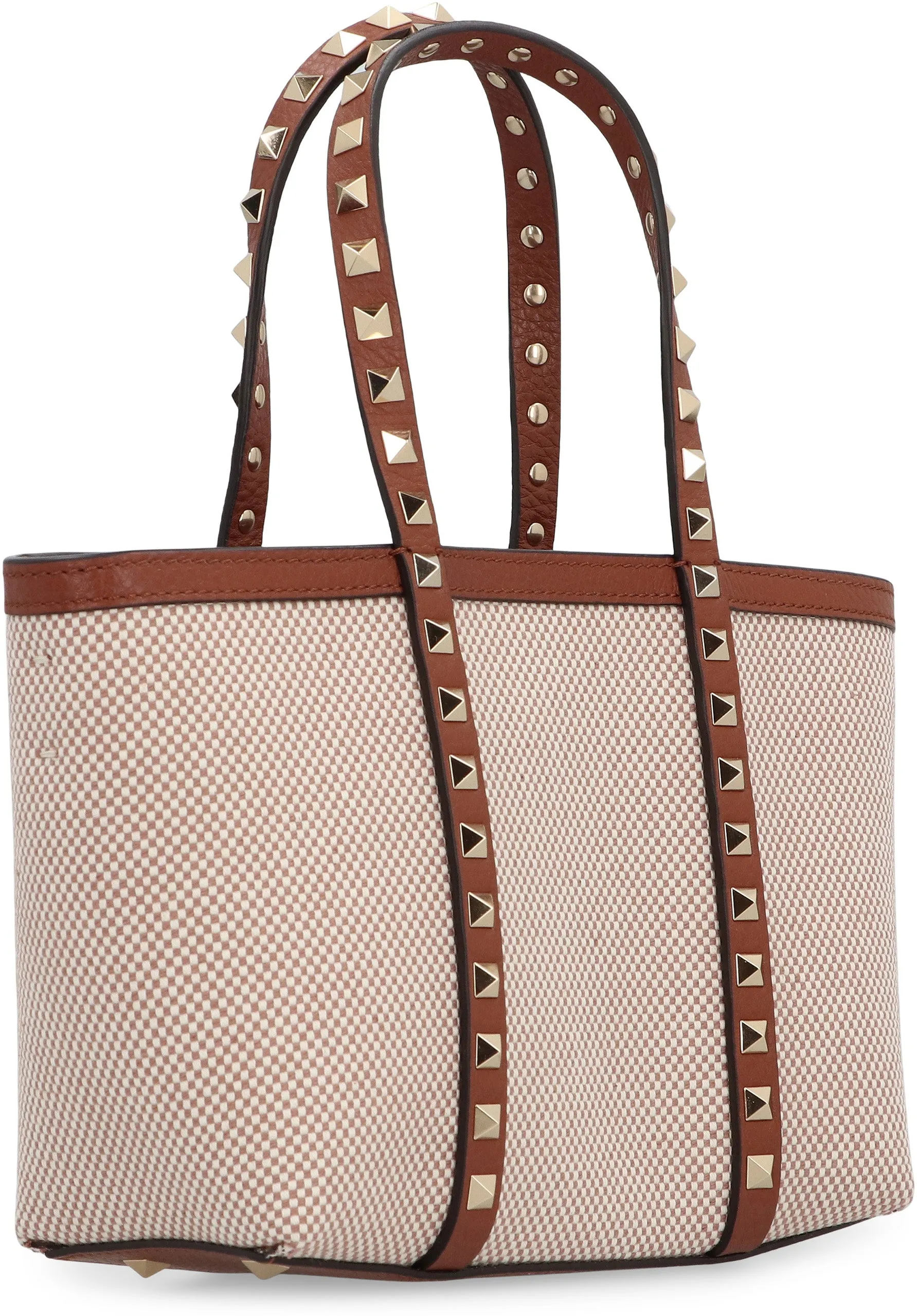 Rockstud leather and canvas mini tote bag