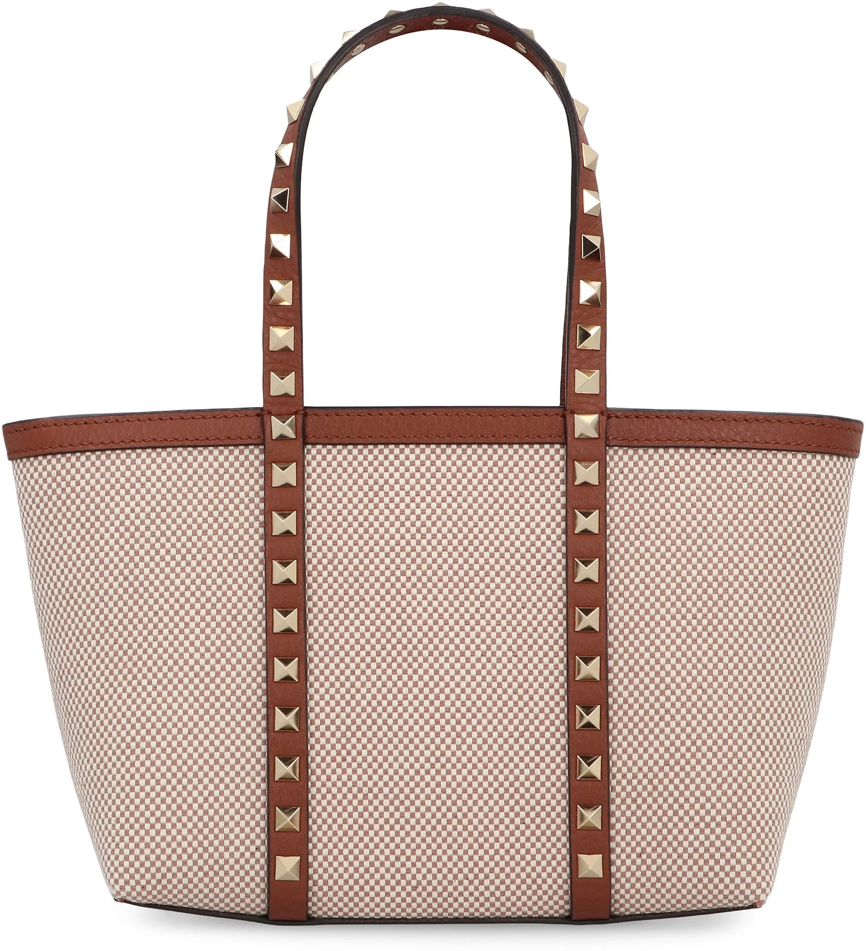 Rockstud leather and canvas mini tote bag