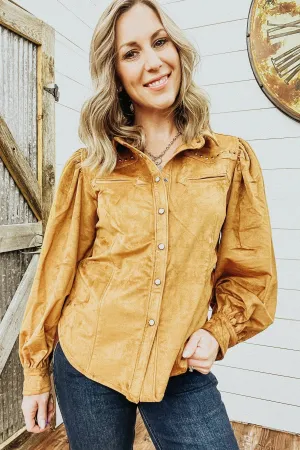 Rust Microsuede Snap Shirt