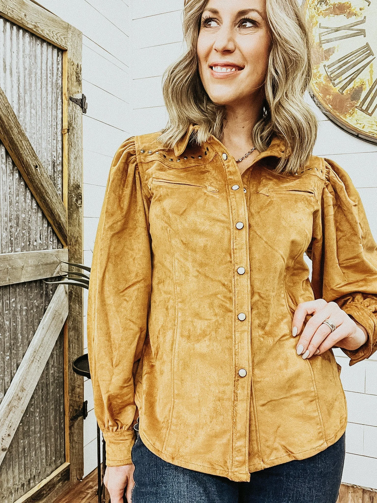 Rust Microsuede Snap Shirt
