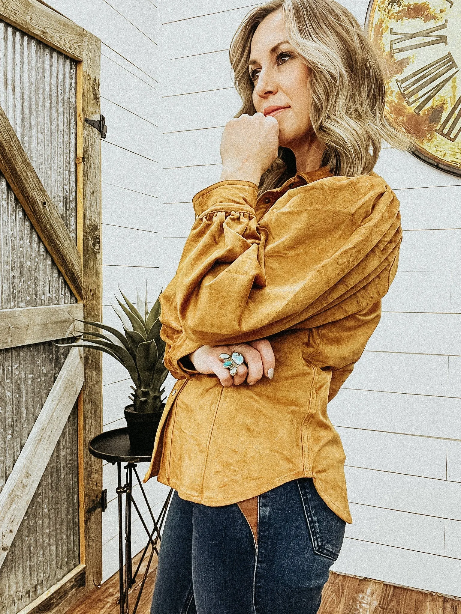 Rust Microsuede Snap Shirt