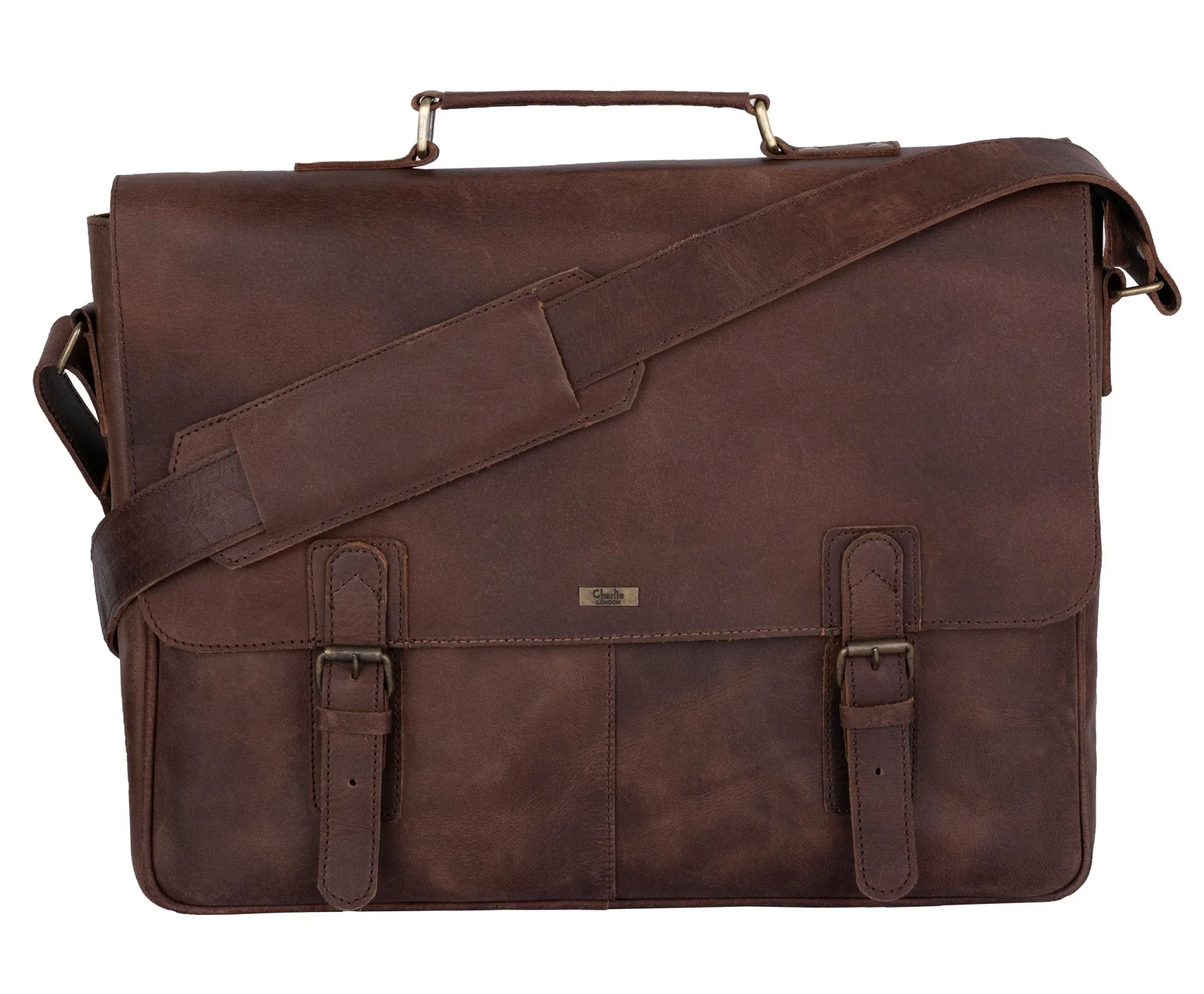 Rustic Style Black Leather Laptop Messenger Bag for Men & Women
