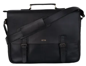 Rustic Style Black Leather Laptop Messenger Bag for Men & Women
