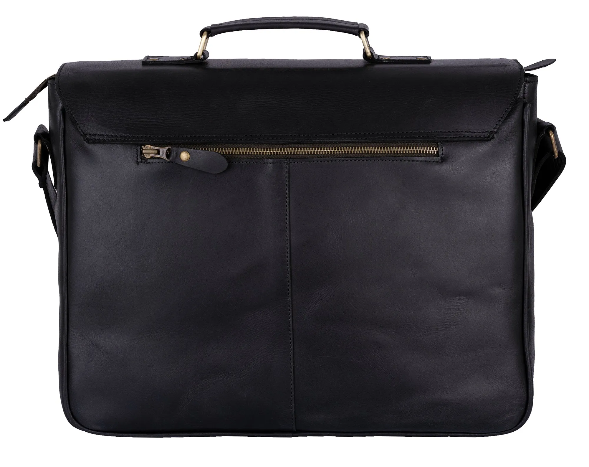Rustic Style Black Leather Laptop Messenger Bag for Men & Women