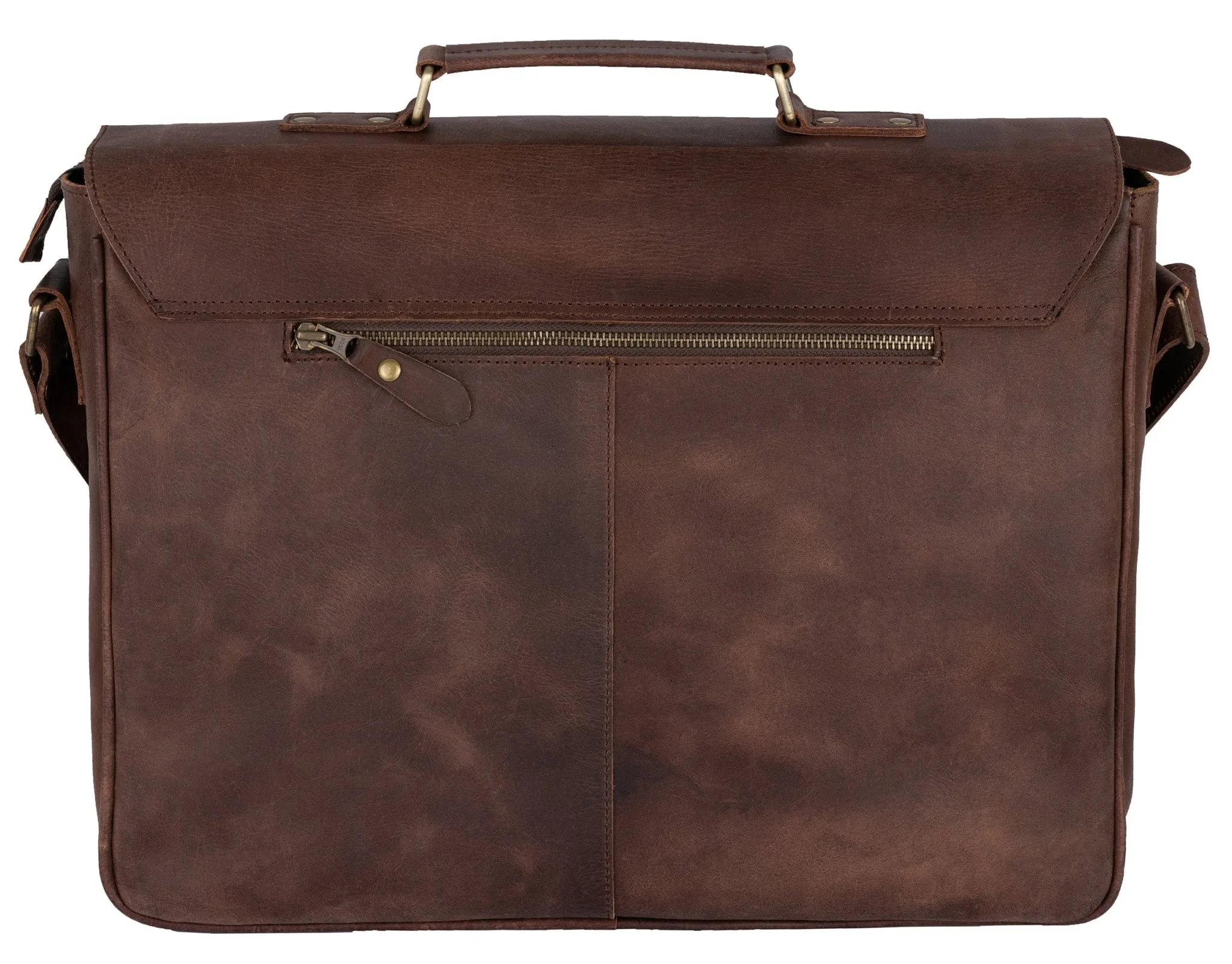 Rustic Style Black Leather Laptop Messenger Bag for Men & Women
