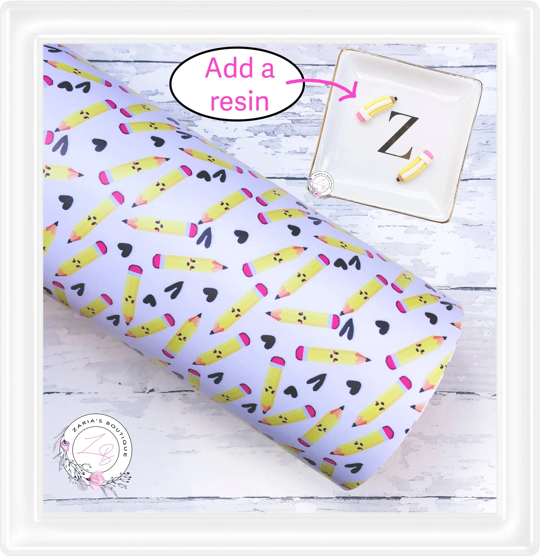 SALE ⋅ School Pencils ⋅ Vegan Faux Leather & Matching Resin Embellishments ⋅