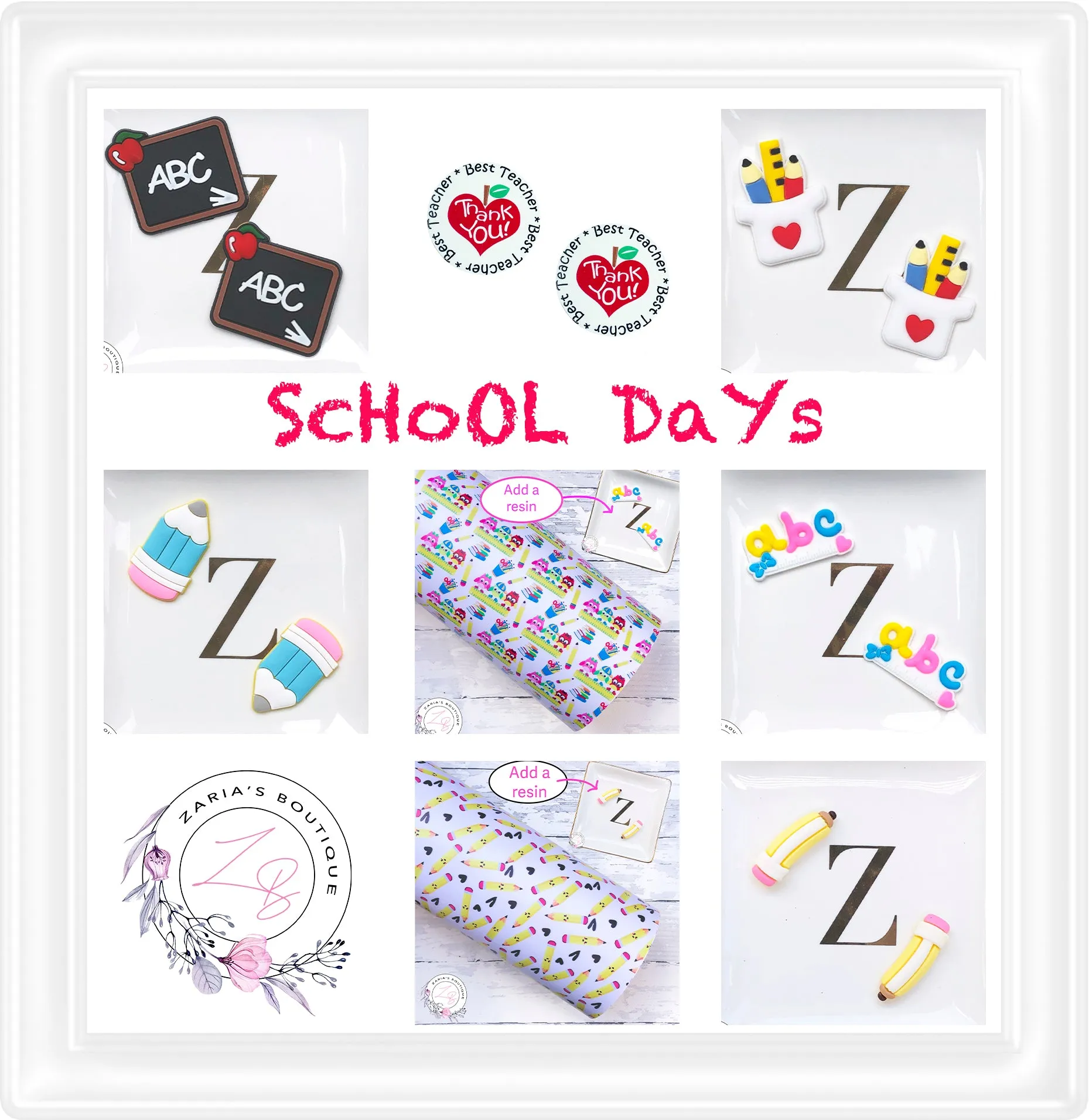SALE ⋅ School Pencils ⋅ Vegan Faux Leather & Matching Resin Embellishments ⋅