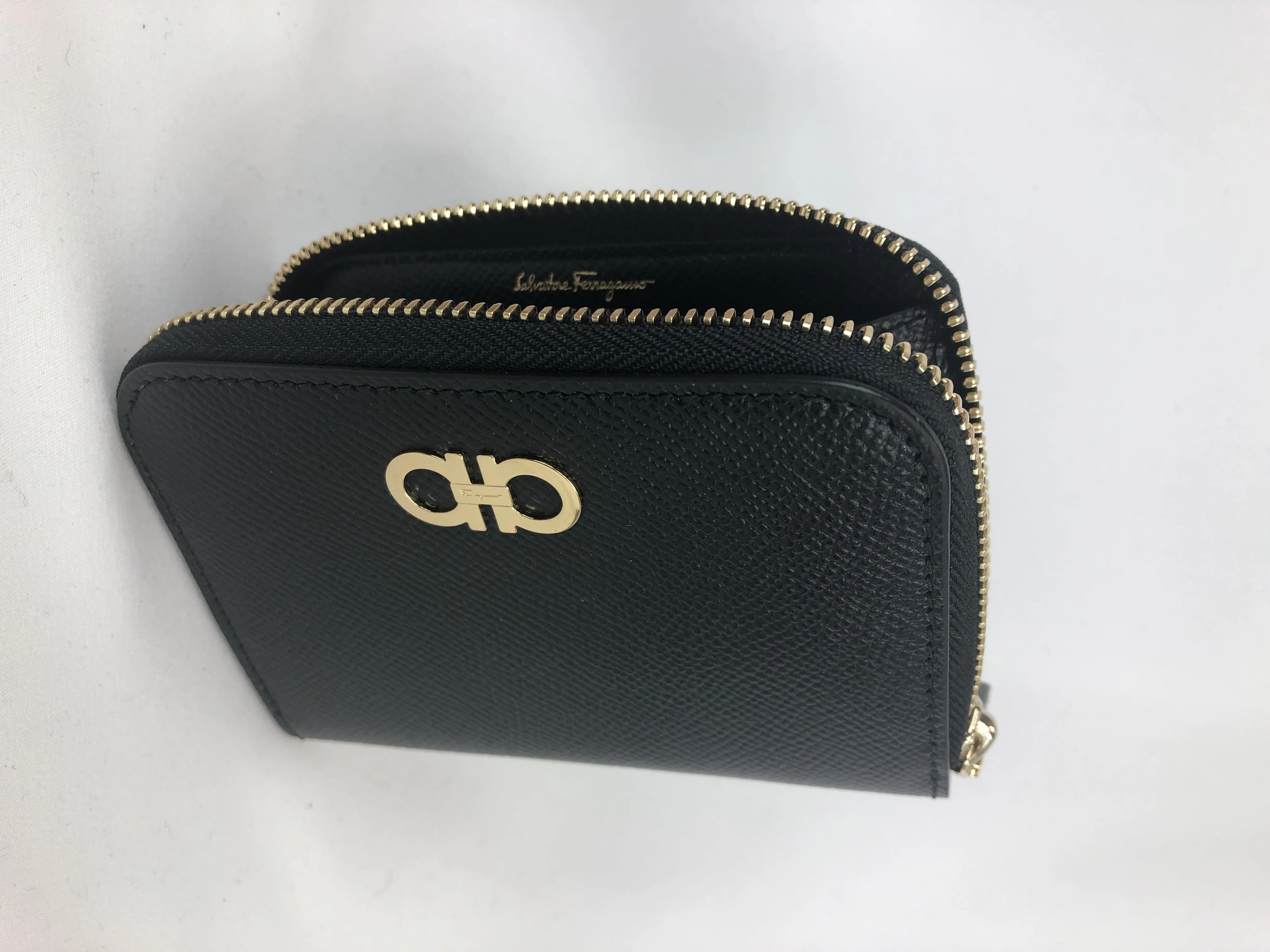 Salvatore Ferragamo Cross Grain Zip Around Wallet in Black