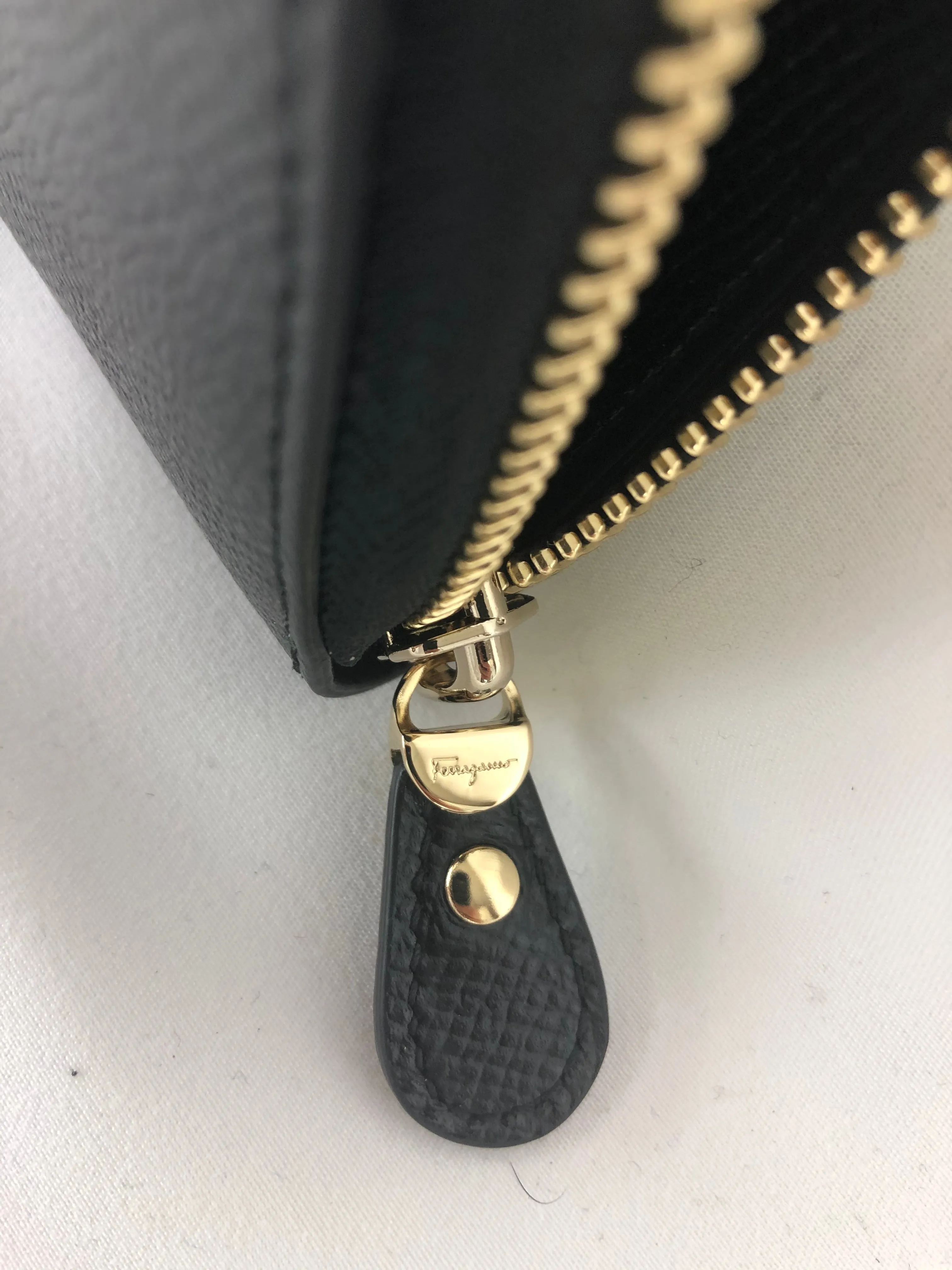 Salvatore Ferragamo Cross Grain Zip Around Wallet in Black