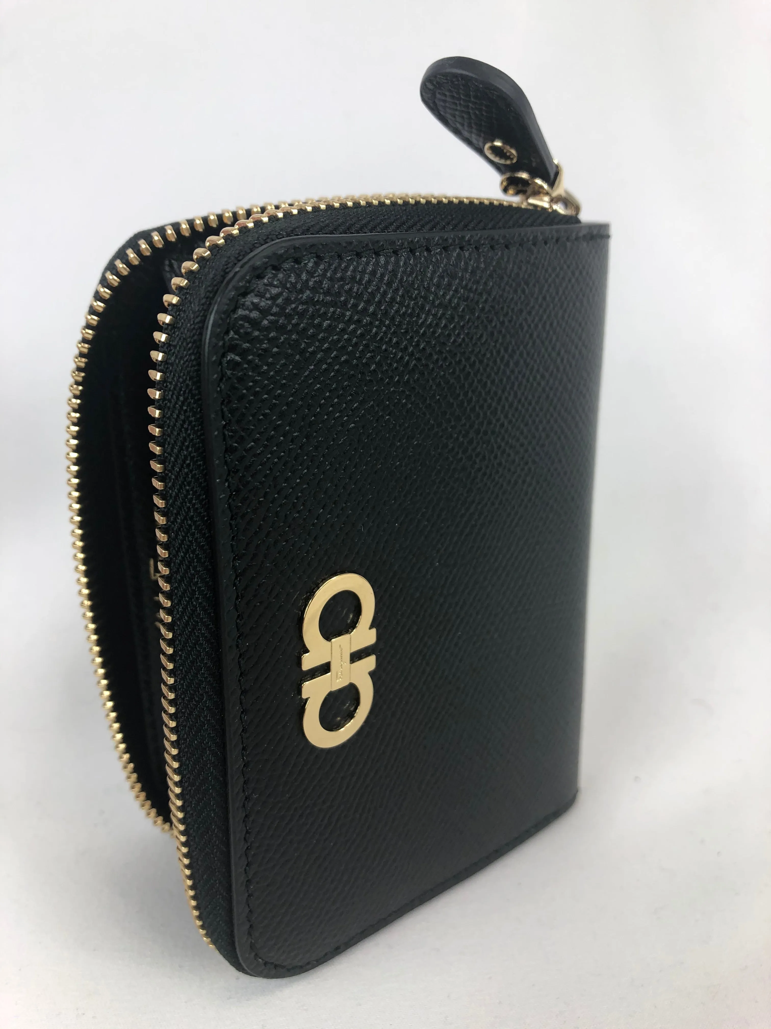 Salvatore Ferragamo Cross Grain Zip Around Wallet in Black