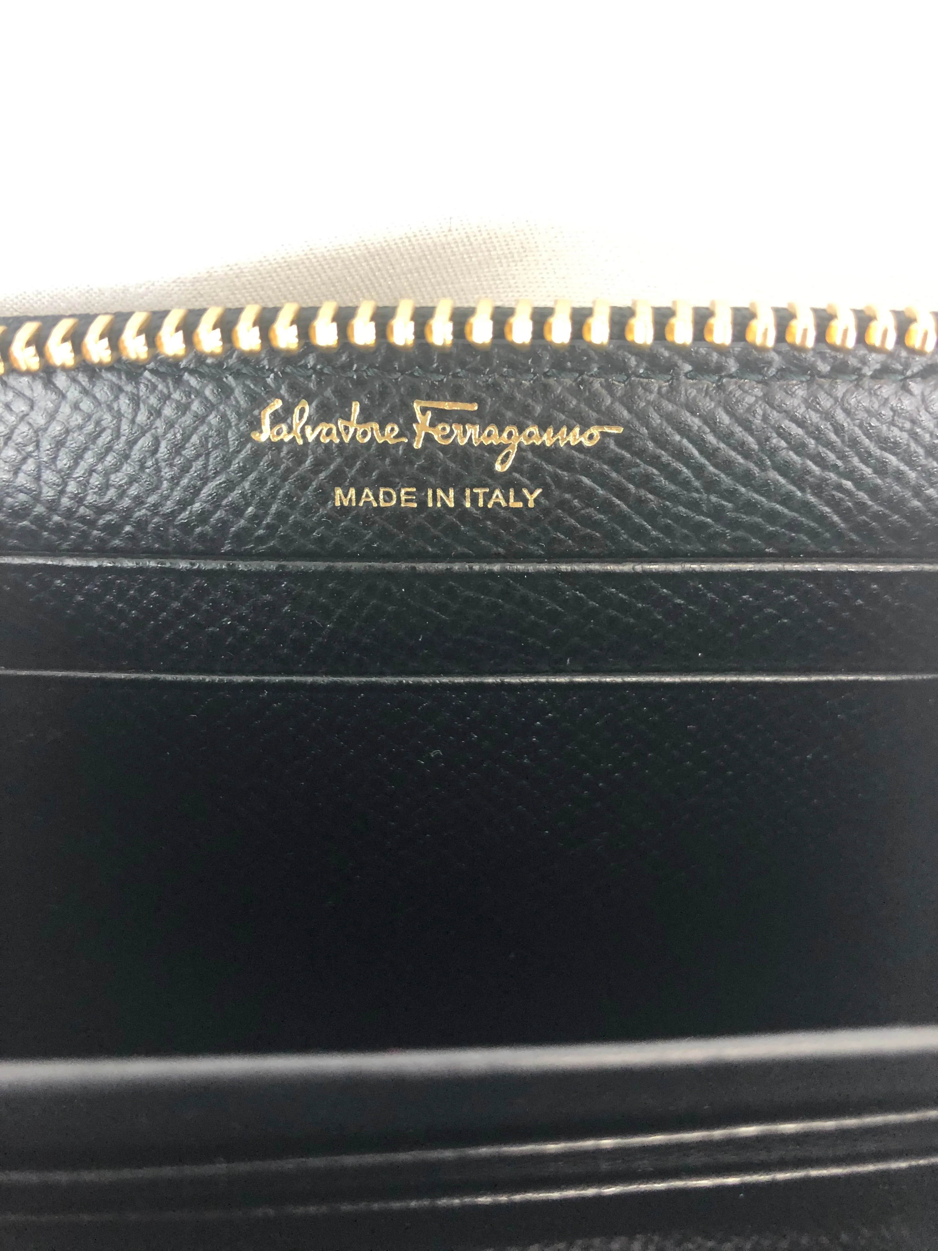 Salvatore Ferragamo Cross Grain Zip Around Wallet in Black