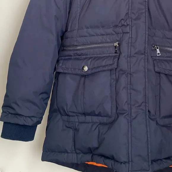 Sam Edelman Navy Faux Fur Trimmed Parka Stand Up Collar Puffer Coat Women’s L