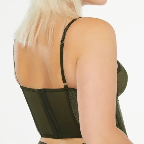 SAVAGE X FENTY GOING PLATINUM MESH BUSTIER DEEP FOREST GREEN SIZE M
