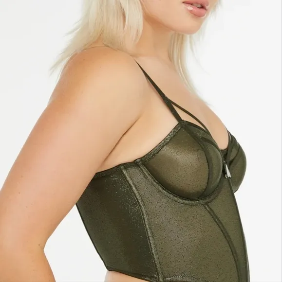 SAVAGE X FENTY GOING PLATINUM MESH BUSTIER DEEP FOREST GREEN SIZE M