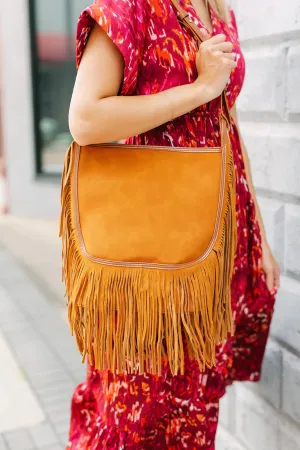 SAWYER LEATHER BAG WITH FRINGE-CAMEL