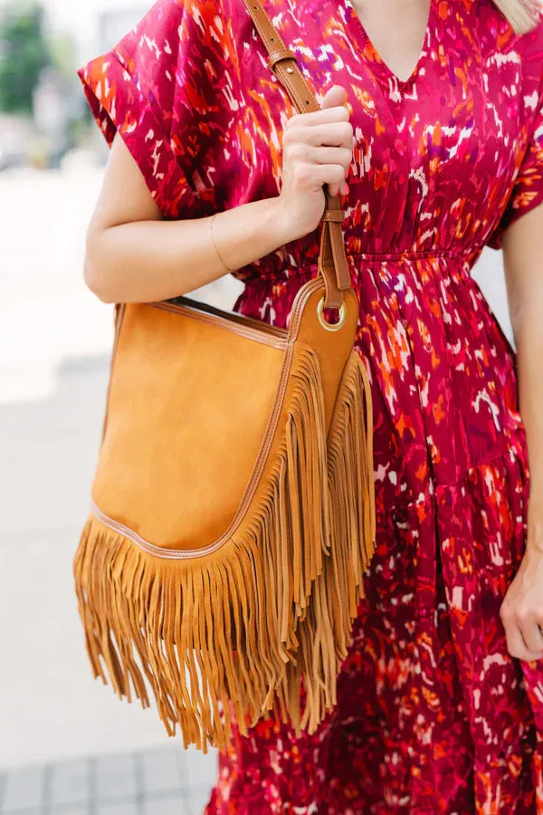 SAWYER LEATHER BAG WITH FRINGE-CAMEL