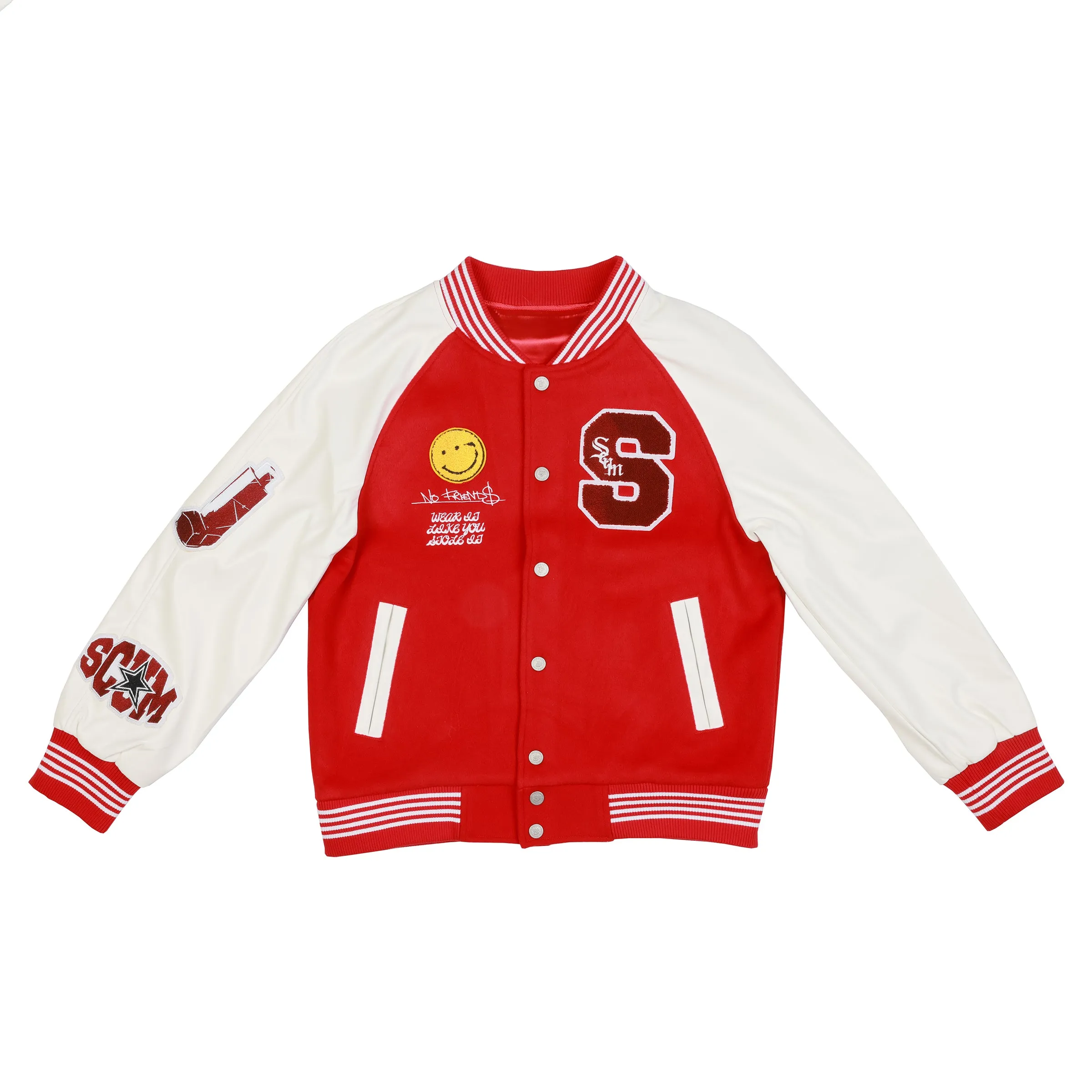SCUM NO FRIENDS VARSITY JACKET - RED