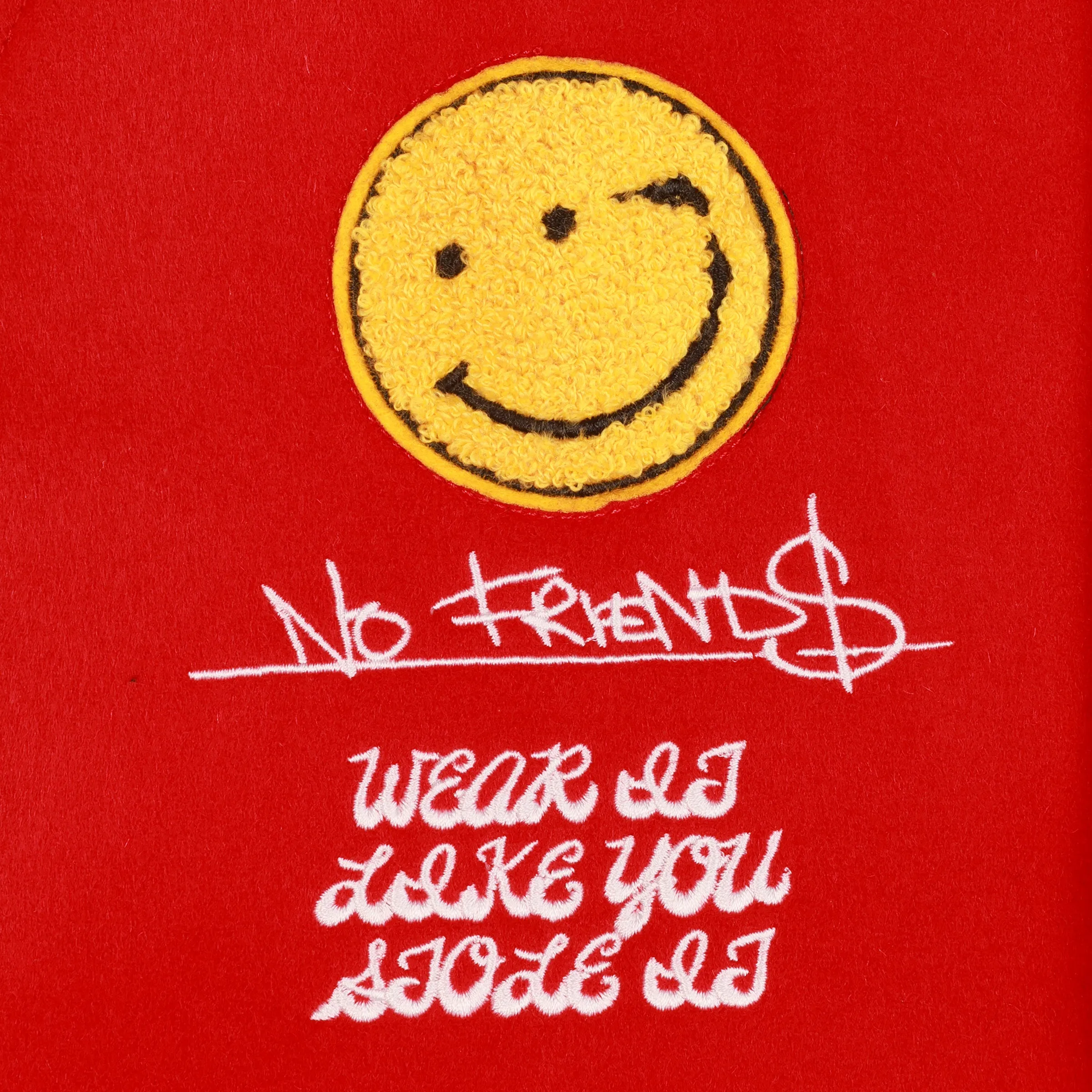 SCUM NO FRIENDS VARSITY JACKET - RED