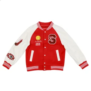 SCUM NO FRIENDS VARSITY JACKET - RED