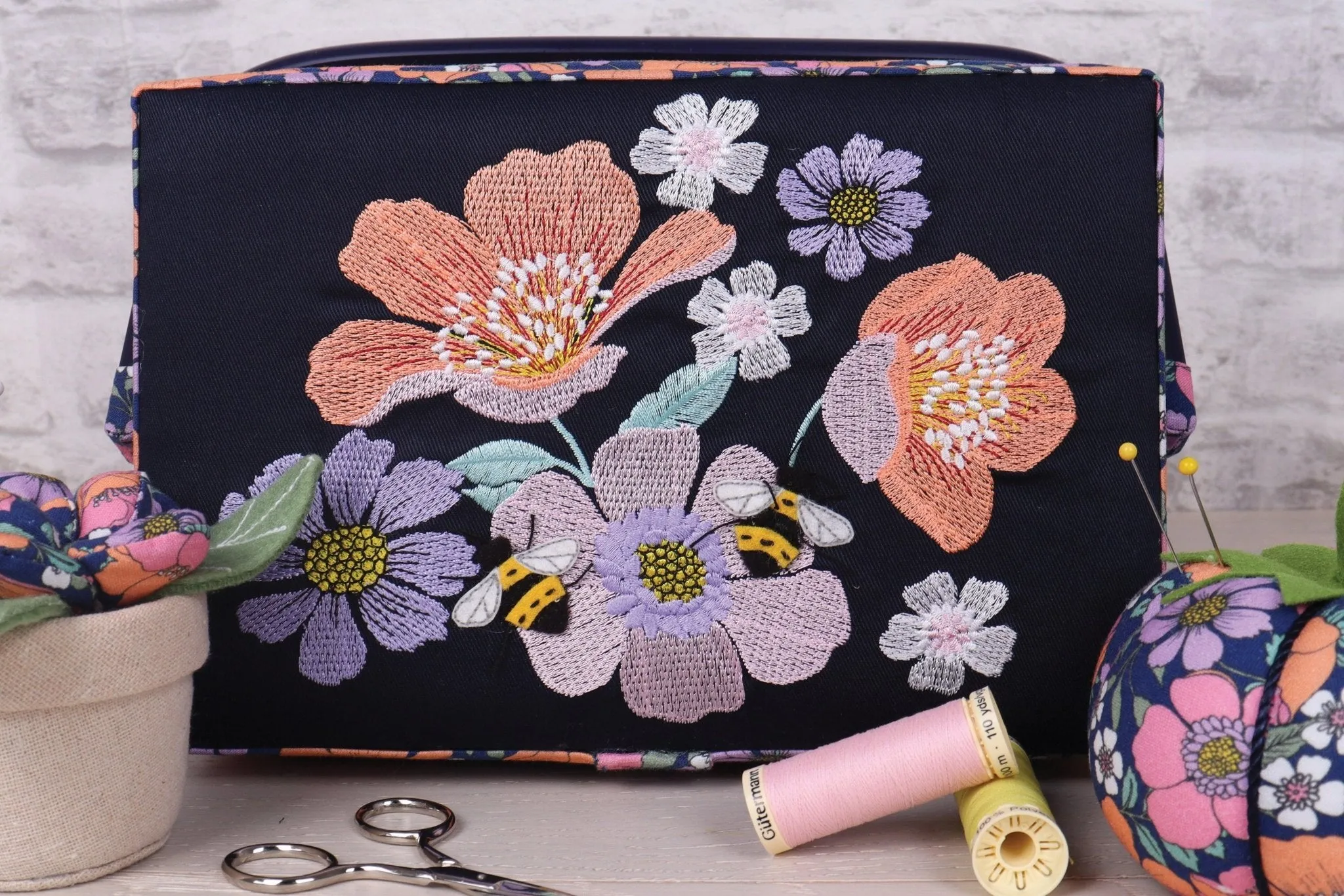 Sewing Box | Hobby Gift | Embroidered Garden Serenade
