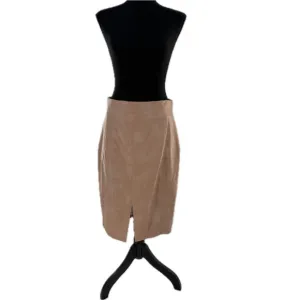 Sheike Australia Tan Faux Leather Front Slit Midi Pencil Skirt Size 8 US, 12 AU