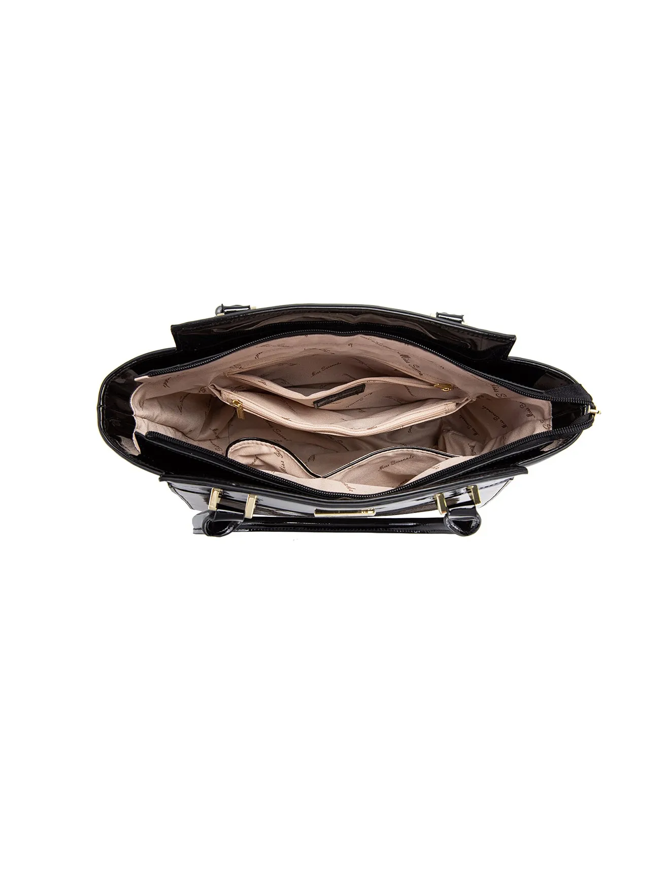 SHIMMER VEGAN PATENT BAG- XB-2412-GLD/BLK-SALE