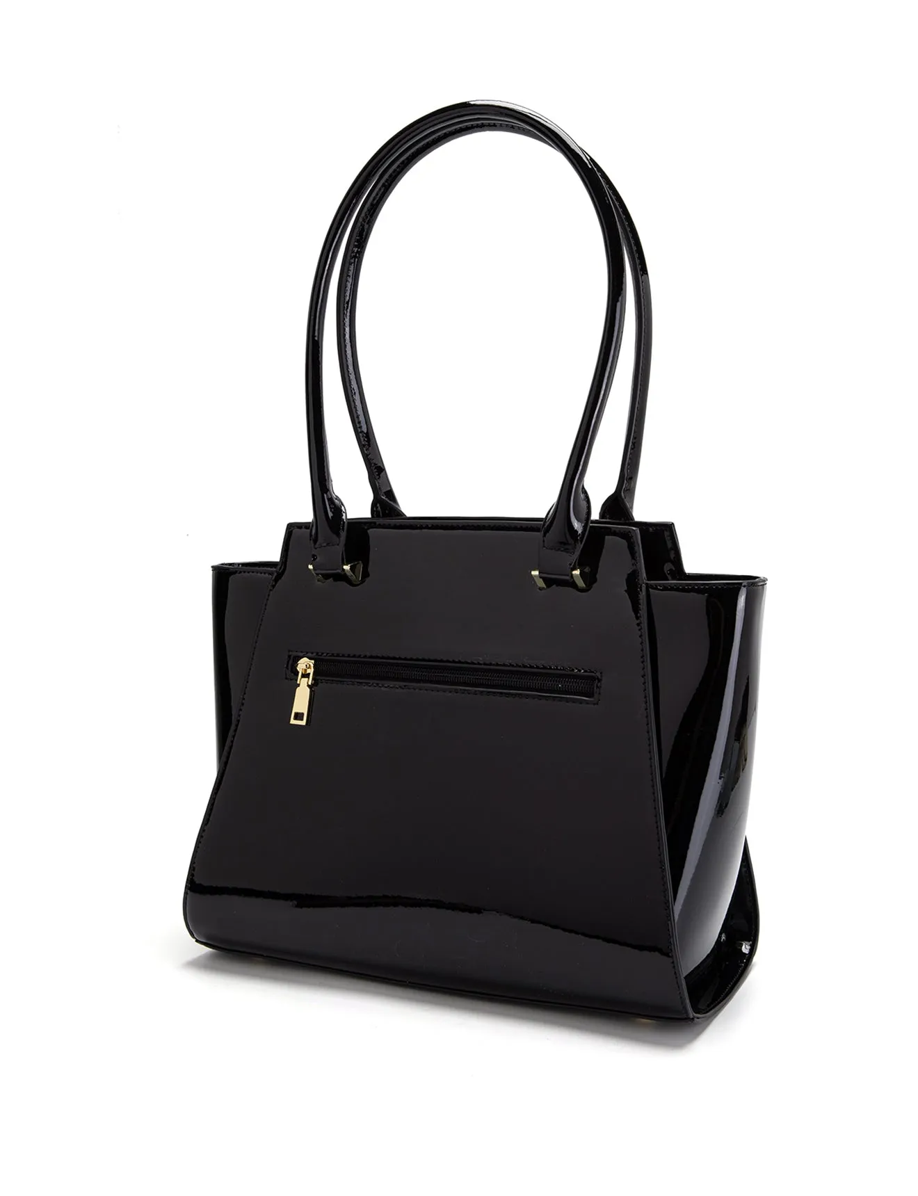 SHIMMER VEGAN PATENT BAG- XB-2412-GLD/BLK-SALE