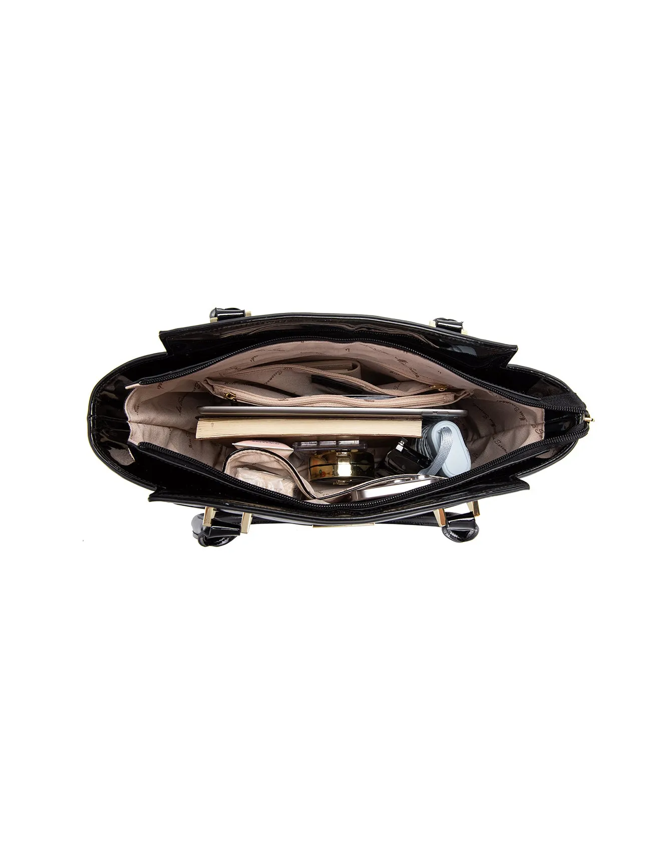 SHIMMER VEGAN PATENT BAG- XB-2412-GLD/BLK-SALE