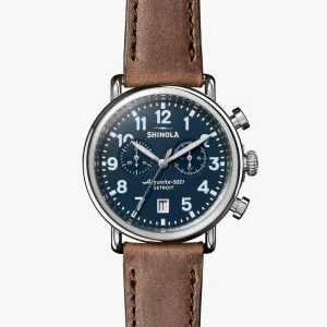 Shinola Runwell 41MM, Midnight Blue 2 Eye Chronograph, British Tan Leather Strap