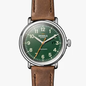 Shinola Runwell Automatic 45MM, Green Dial, British Tan Leather Strap