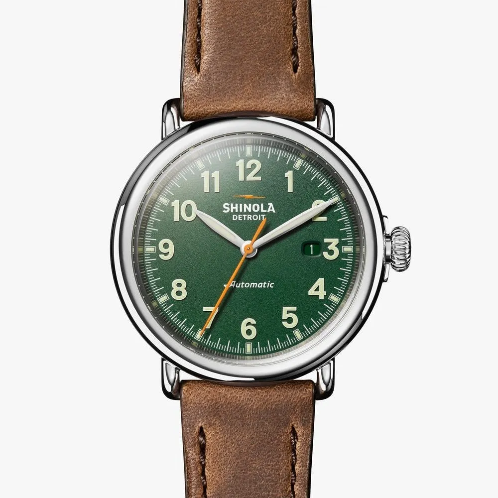 Shinola Runwell Automatic 45MM, Green Dial, British Tan Leather Strap