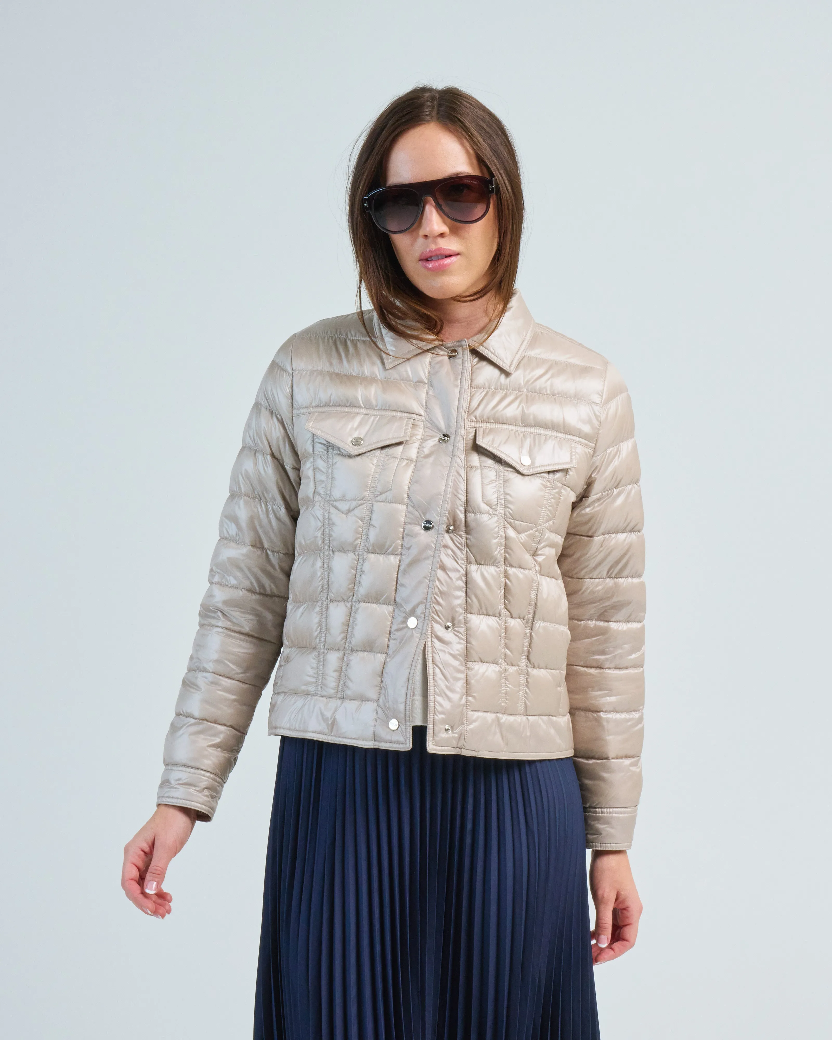 shiny nylon shirt jacket w/ chest pockets