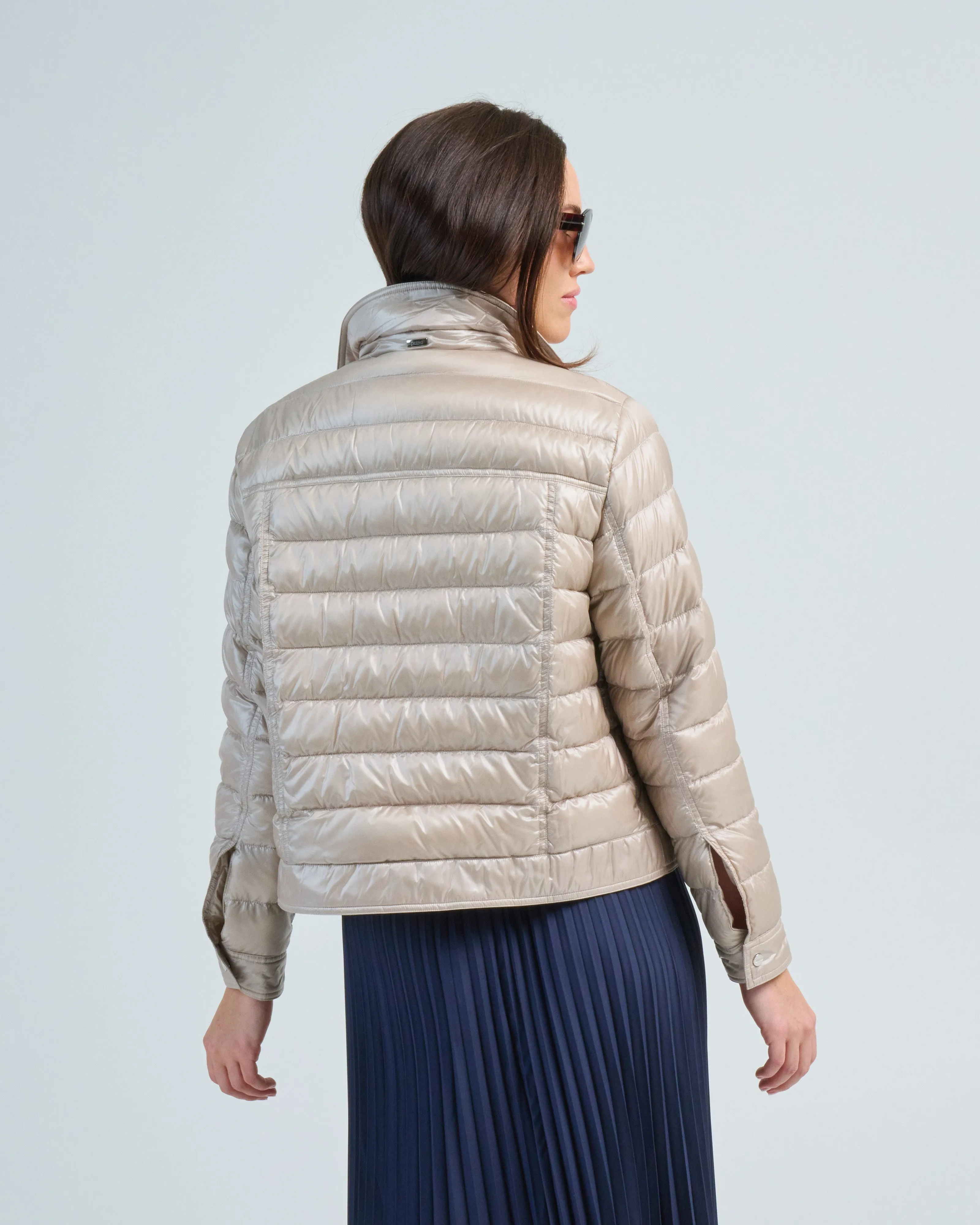 shiny nylon shirt jacket w/ chest pockets